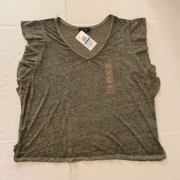 NWT Jessica Simpson Womens Short Sleeve V-Neck Shirt Kalamata Green Size XL - Picture 1 of 7
